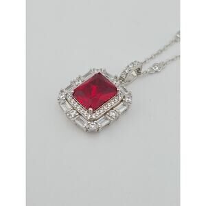 DSMK 925 STERLING SILVER CZ GARNET PENDANT NECKLACE Adjustable